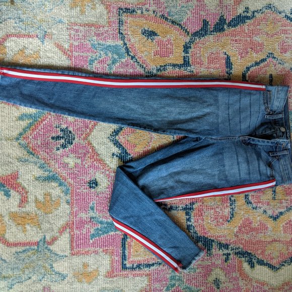 NoBo Y2k High Rise Skinny Jeans Red and White Stripe Size 3 - Picture 4 of 4